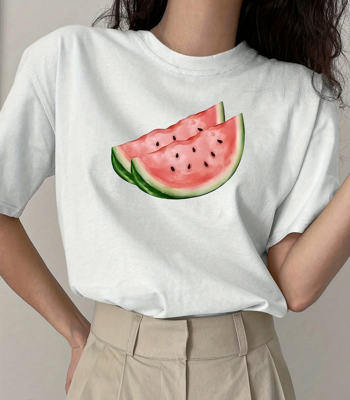 Frauen Casual Elegante Wassermelone Scheibe Grafik Druck T-Shirt Harajuku Kurzarm T-shirt Kleidung Straße Ästhetische Kleidung