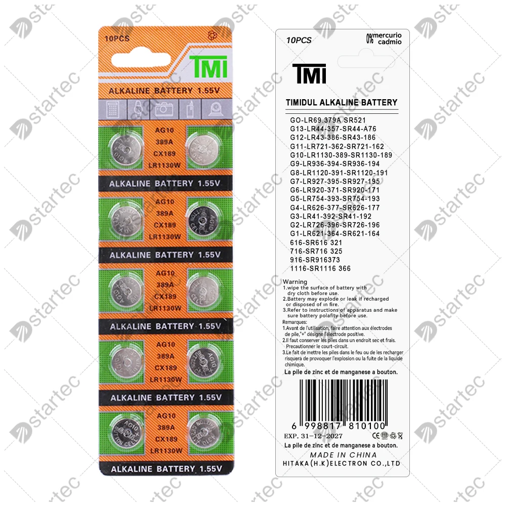 10 шт.-50 шт. 1,55 В AG10 LR1130 SR54 389 189 SR1130 D189 LR54 Батарейки-кнопки G10A SR1130SW сотовые монеты часы игрушки дистанционный аккумулятор