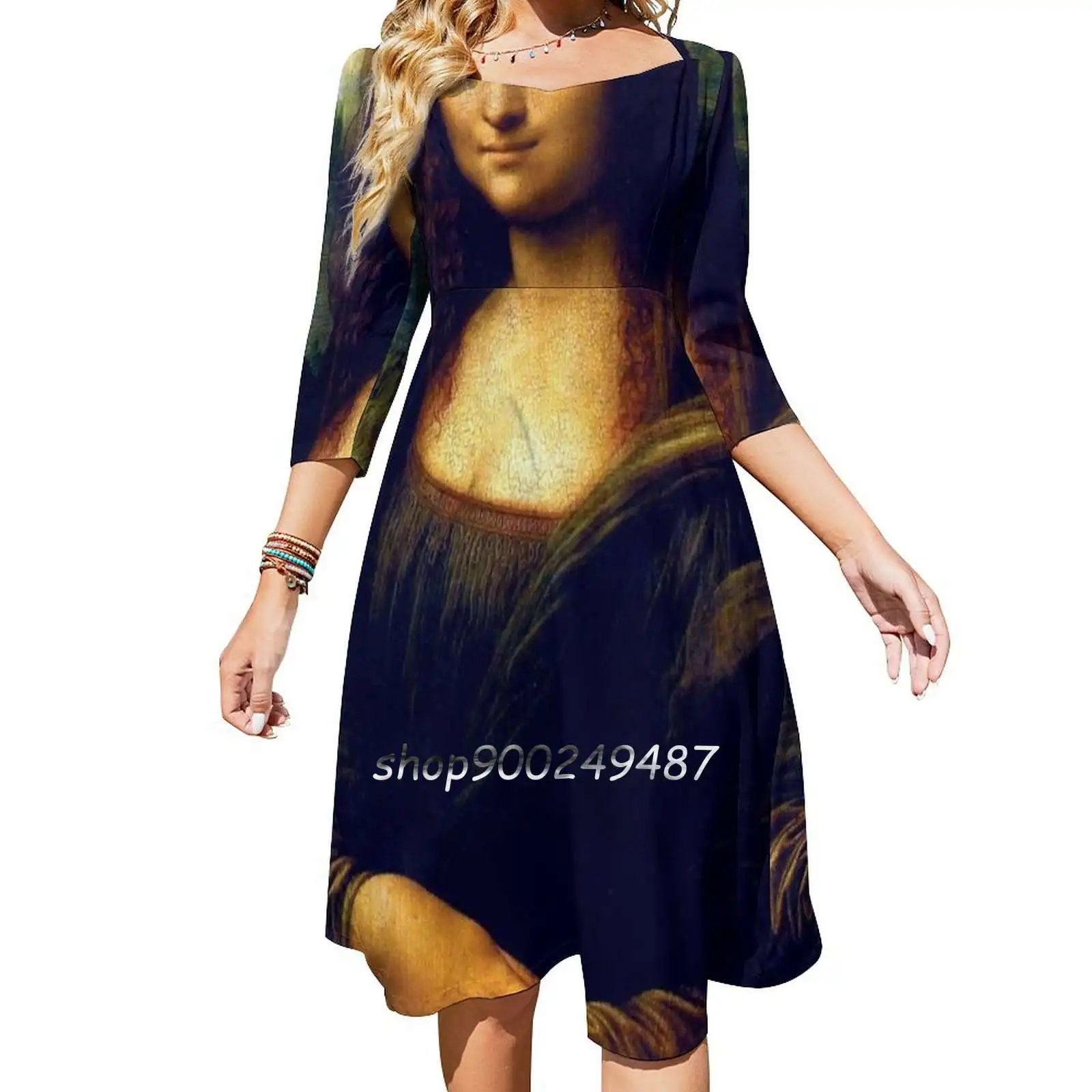 Mona Lisa Long Sleeve Sexy Dresses For Women 2022 Ladies Vintage Elegant Party Dress Four Horn Four Horn Creative Mona Lisa Da