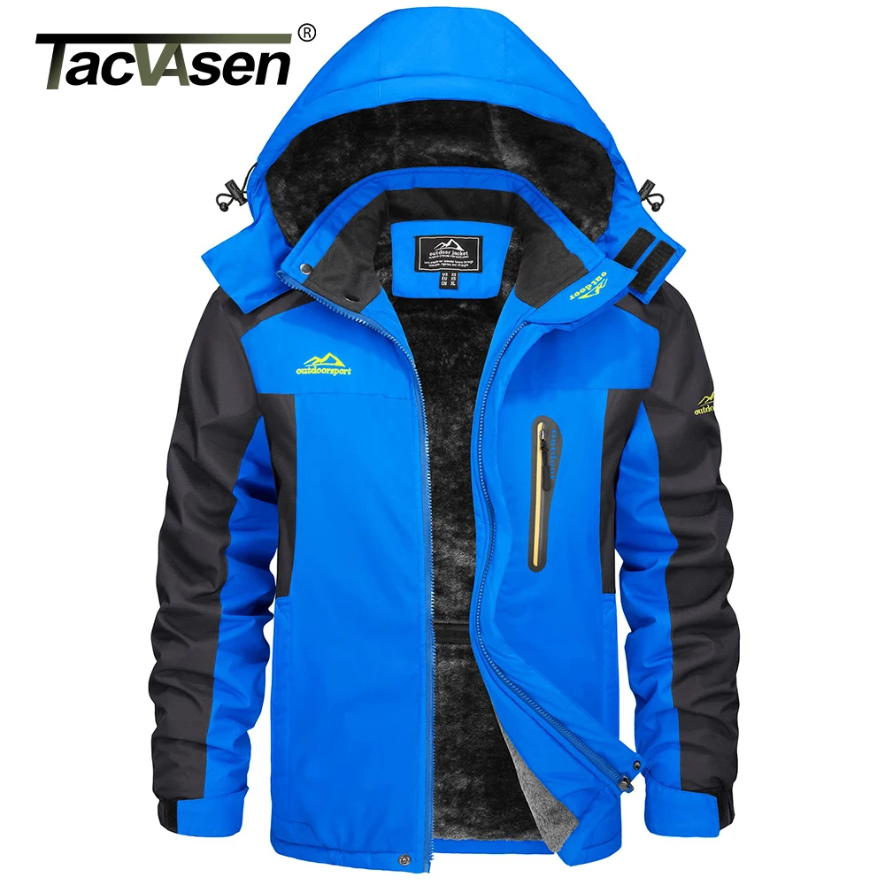 TACVASEN Men's Waterproof Ski Jacket Fleece Lining Warmth Parka Winter Snow Working Outdoors Hooded Coat Rain Shell Windbreaker