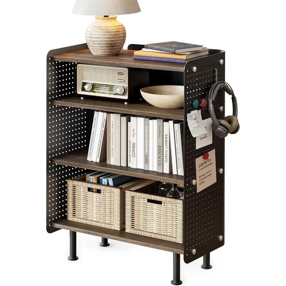

4-Tier Open Bookcase with Pegboard, 24.3 Compact Storage Organizer for Books and Home Office