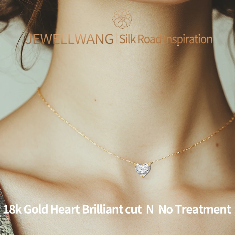 

JEWELLWANG выращенное в лаборатории 18-каратное золото с каплевидным сердцем и бриллиантами, треугольное ожерелье из синтетического бриллианта, подарки на годовщину