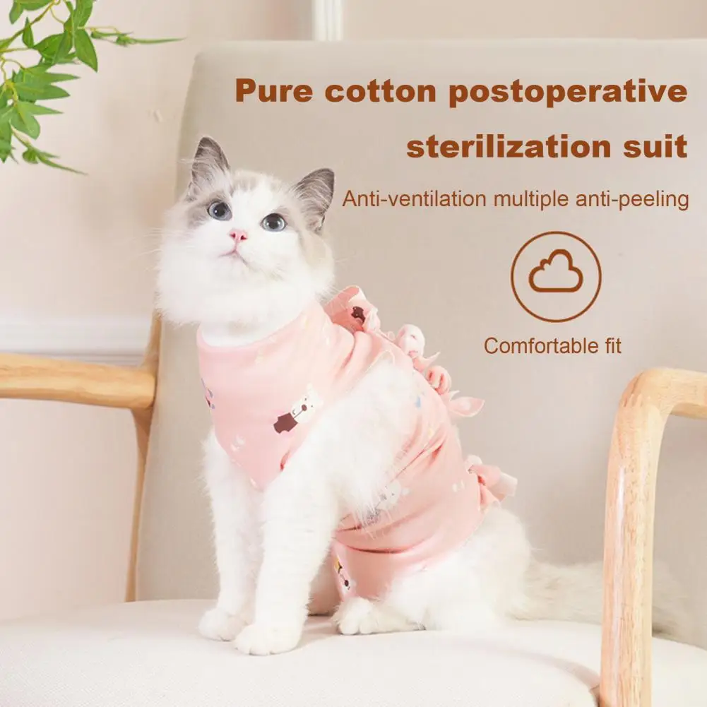 Cat Surgery Recovery Suit，Neutering Suit，Cartoon Printing，Anti-Lick Weaning Jumpsuit，Adjustable Strap，After Surgery