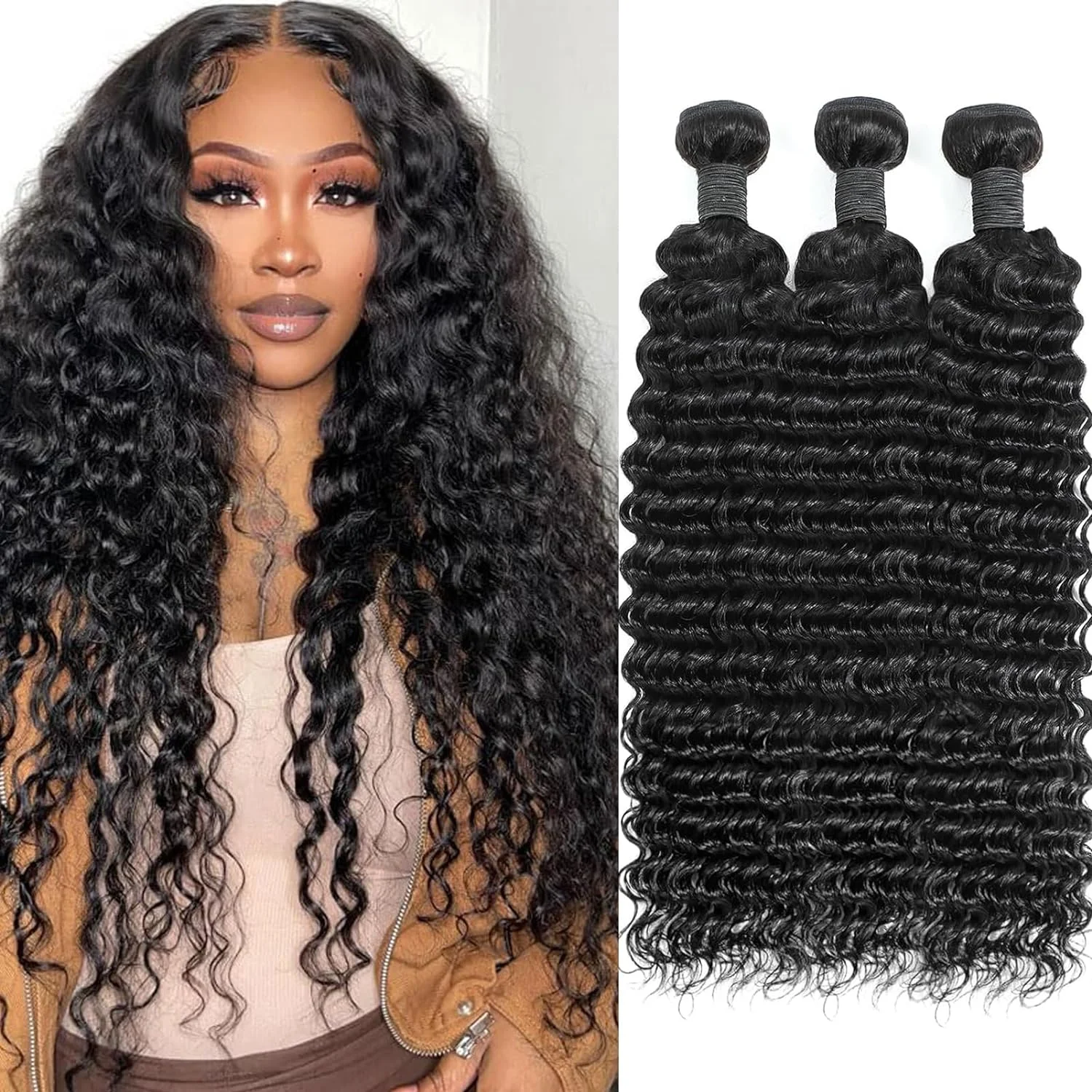 Deep Wave Bundles 1/3/4 Bundles Virgin Deep Curly Human Hair Extensions Bundles Natural Hair Water Wave 22 24 26 Inch For Women