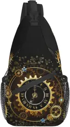 Steampunk Sling Bag Crossbody Chest Daypack Casual Backpack Vintage Clock Shoulder Bag for Travel Hiking Bag for Women Men