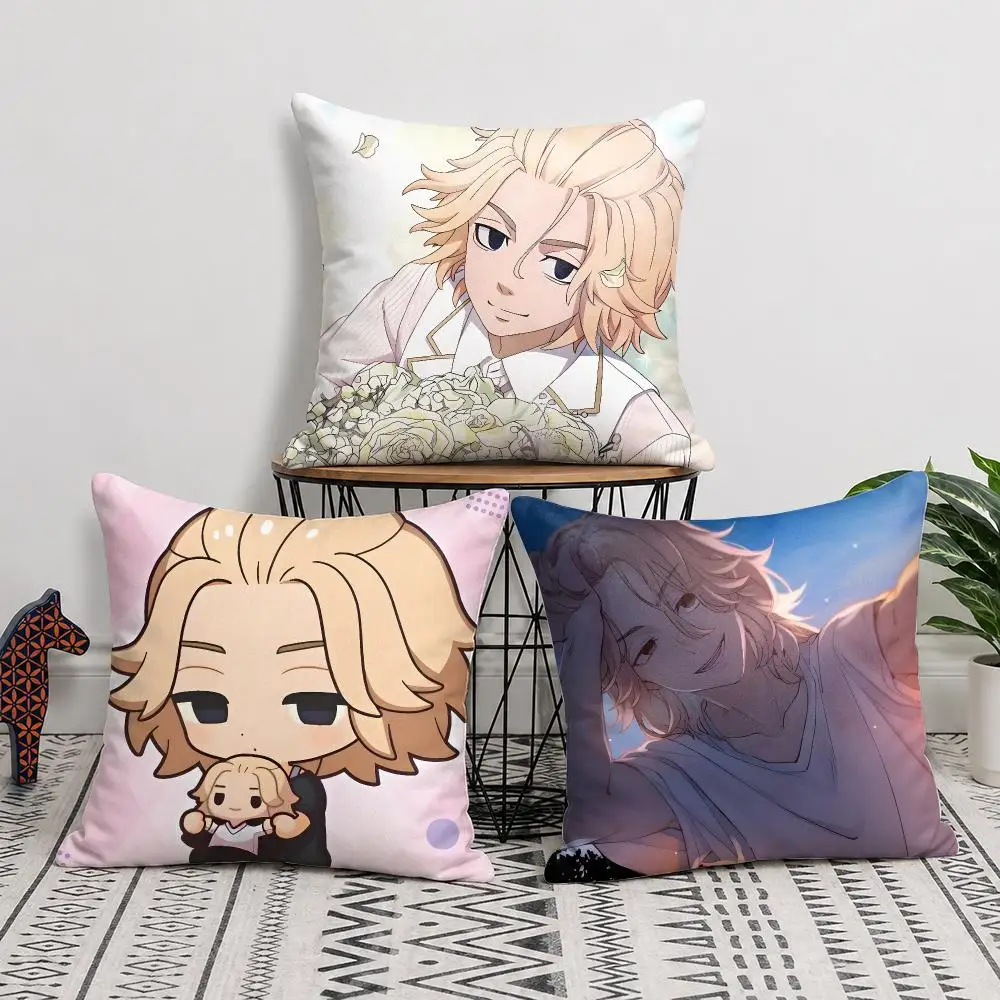 T-Tokyo R-Revengers Mikey Cushion Cover Natural Linen Organic Fabric Double-Sided Printing Sofa Home Decor Gift Pillow Cover