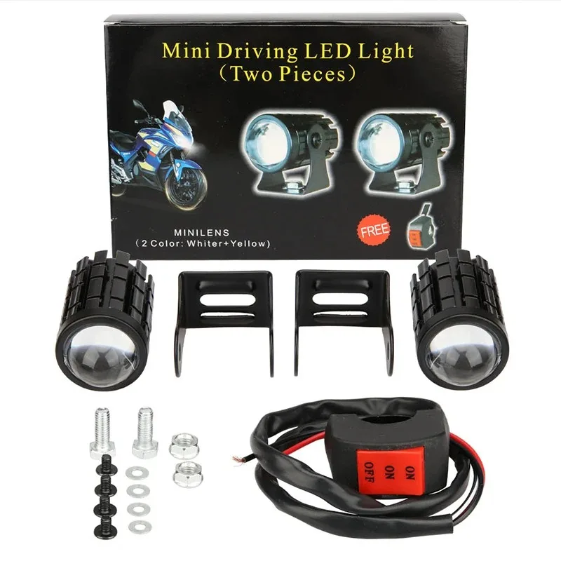 

2pcs Led Spotlight Car headlights Mini Driving light LED Lens white yellow Daytime Running Light for Auto Motorcycle With switch