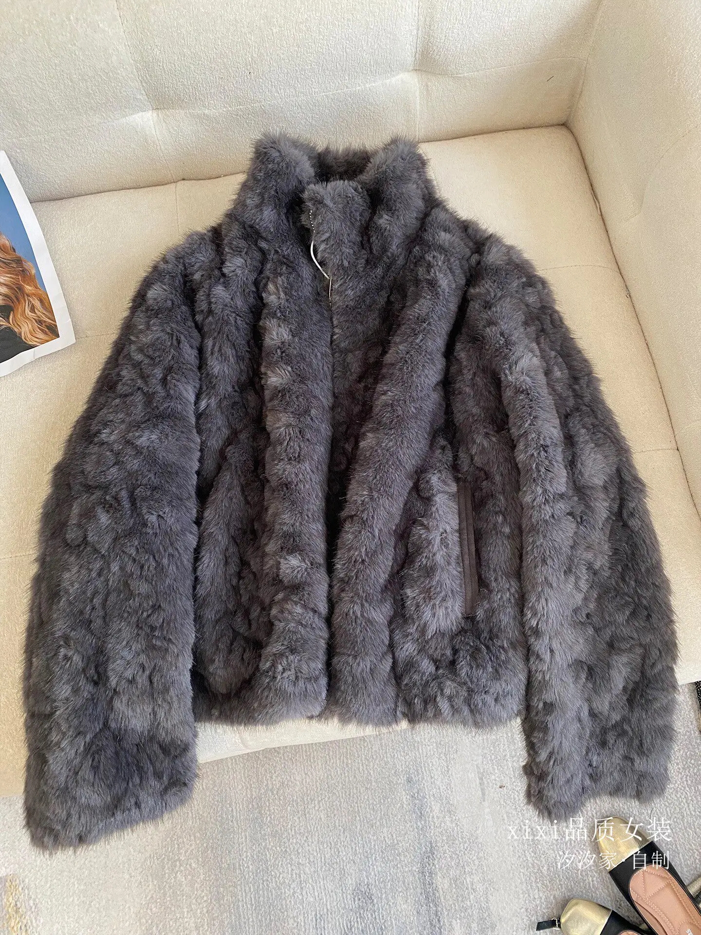 New Standing collar sheep shearing coat, smooth plush, warm and thick top