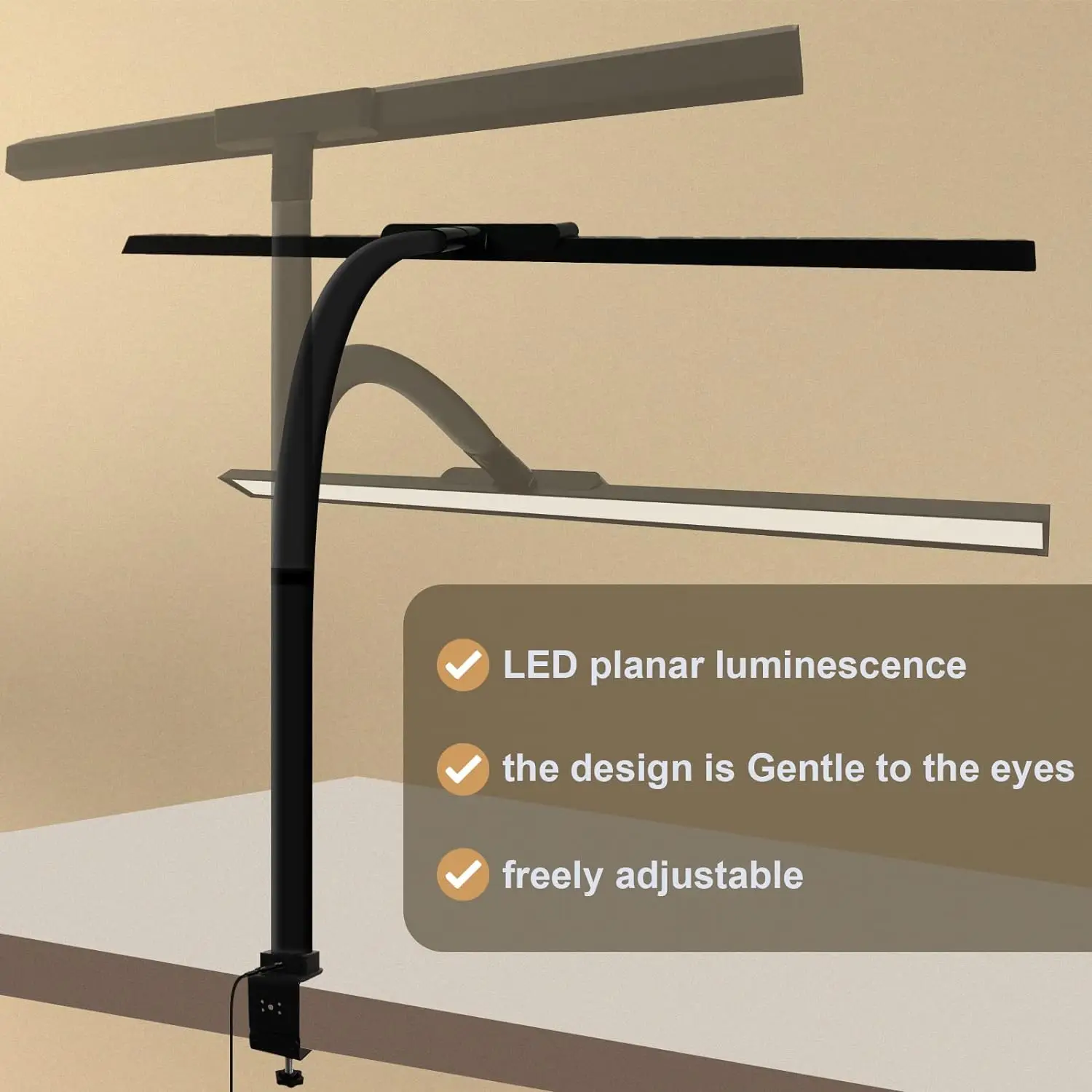 LOOPITYS LED Desk Lamp 24W 80cm 2310 Lumens Table Lamp with Touch Control,Dimmable,Adjustable Colour Temperatures, Clamp Light