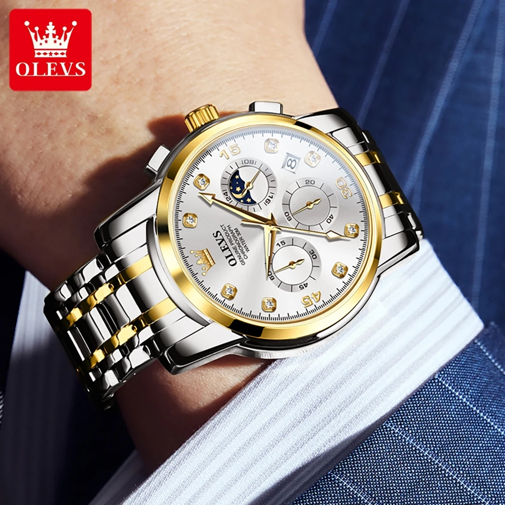 OLEVS 2889 NEW Fashion Quartz Business Watch For Men Stainless Steel 30M Waterproof Wristwatches Chronograph Luxury Man Watch