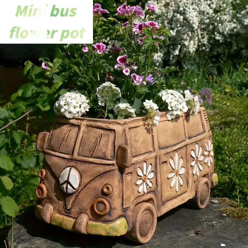 Creative Bus Car Flower Pot Green Potted Plant Vase Container Home Courtyard Garden Decorative Craft Ornament Gift