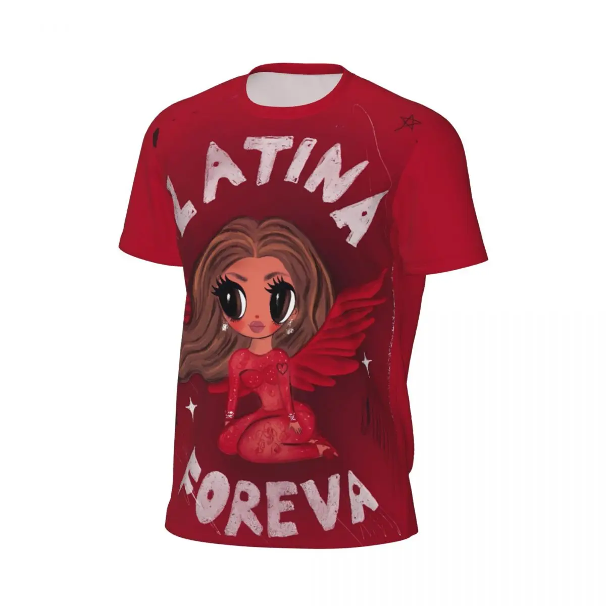 K-Karol G Latina Forever Red Angel Art T-Shirt Gym T-Shirts Short-Sleeve Breathable Tops Summer Street Style Oversized Top Tees