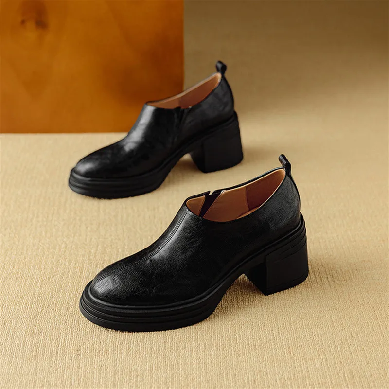 

Новые женские туфли из натуральной кожи на весну/осень, модные ретро-туфли с круглым носком, женские туфли на высоком каблуке, женские туфли-лодочки на платформе, женские лоферы