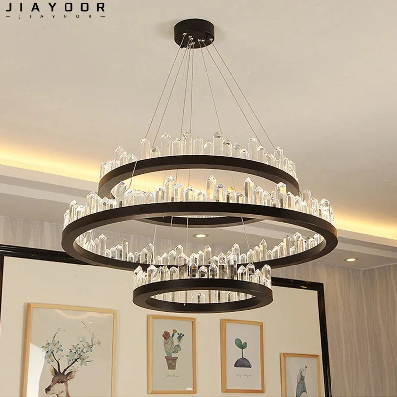 

Modern Luxury Crystal Chandelier Living Room Bedroom Dining Room Black Circular Minimalist Home Decoration Light Fixture
