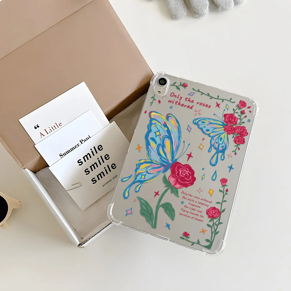 Crystal Clear Tablet Case for Samsung Galaxy Tab S9 S10 FE A9 A11 S7 S8 Plus Cover Rose Colorful Butterfly Romantic Aesthetic - view 5