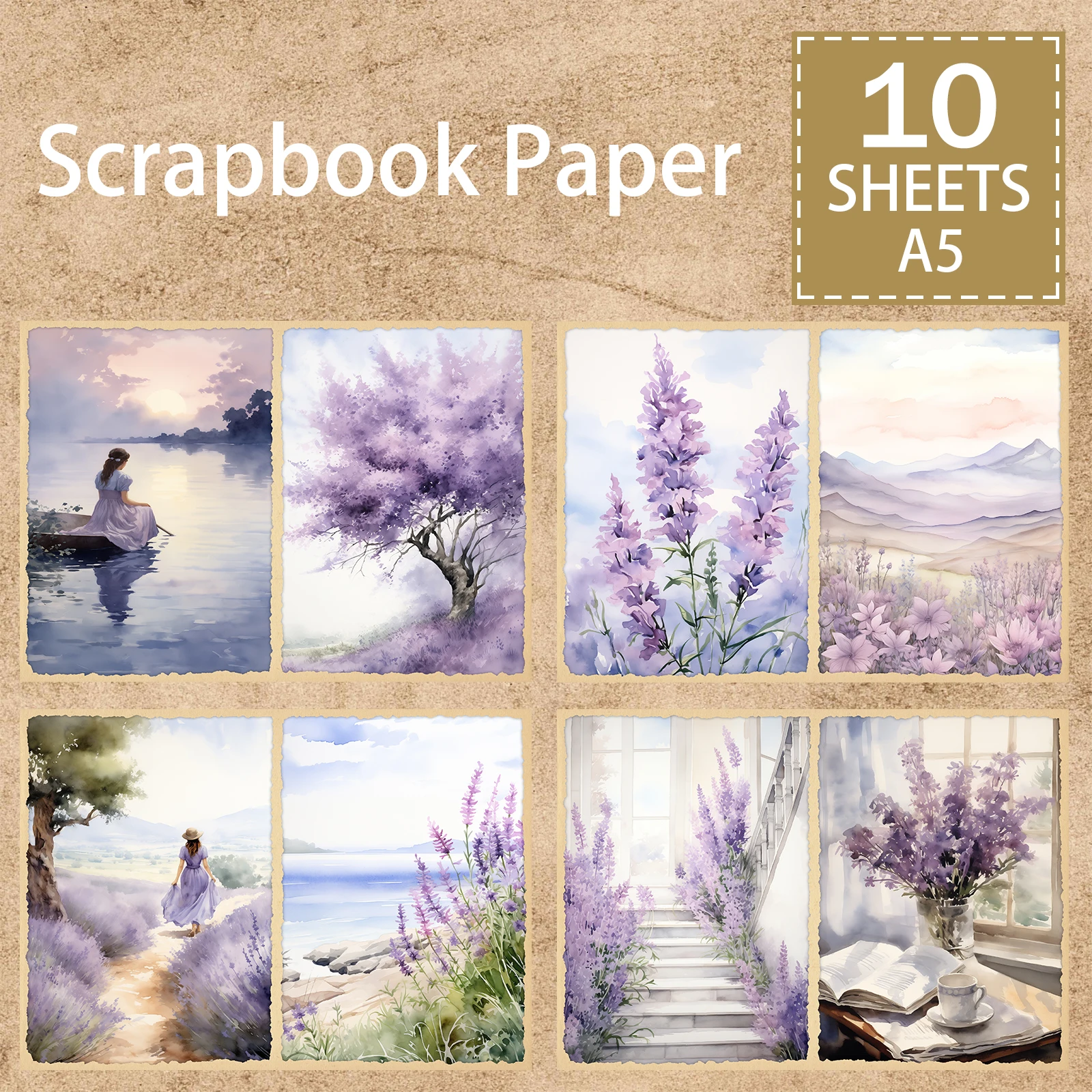 10 Sayfa A5 Boyutu Mor Lavanta Elbise Kız Arka Plan Vintage Grunge Dergisi Planlama Scrapbooking