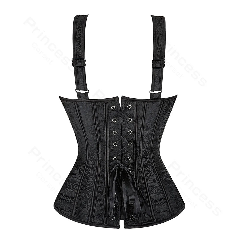 Women Corset with Straps Overbust Corset Plus Size Floral Jacquard Corset Zipper Top Gothic Steampunk Corsets Bustier