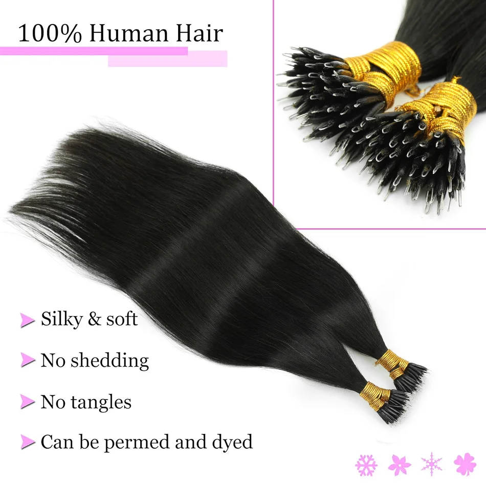 100 Mechas de Nano Anillos y Micro Enlaces de Cabello Humano, Rubio Natural, con Bucle, Remy Europeo Liso 4