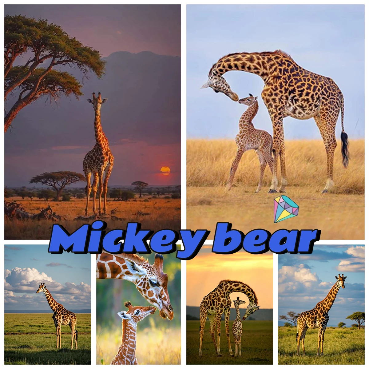 

Animal Landscape Photos 5D Diamond Painting Kit Giraffe Family on The Grassland Gem Embroidery DIY Animal Style Home Decor