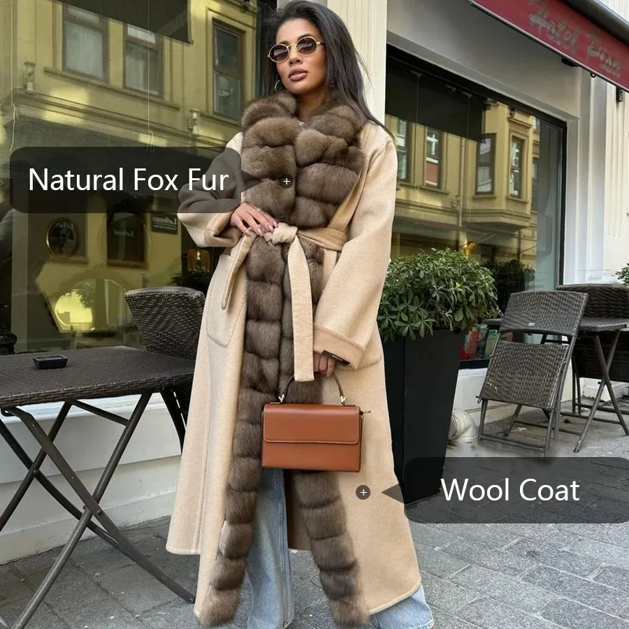 Wool Coat Women Long Woolen Jacket With Real Fox Fur Collar Best Selling High Quality Warm Wool Blends Coat