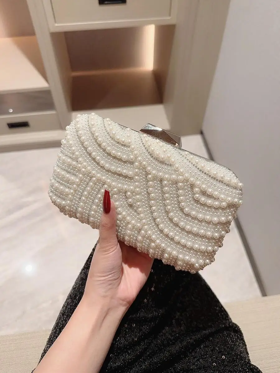

Faux Pearl Decorated Boxy Chain Crossbody Bag, Elegant Pearl Bag