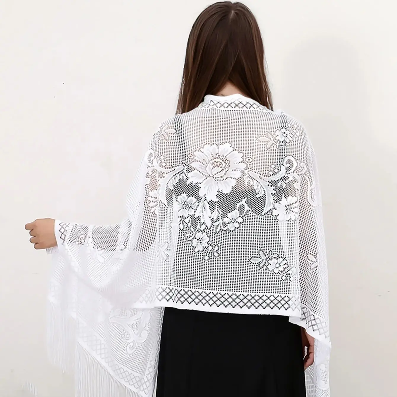 New Simulated Silk Solid Lace Beard Shawl Elegant Versatile Dress Scarves Spanish Mantilla Lace Catholic Veil Muslim Headscarf