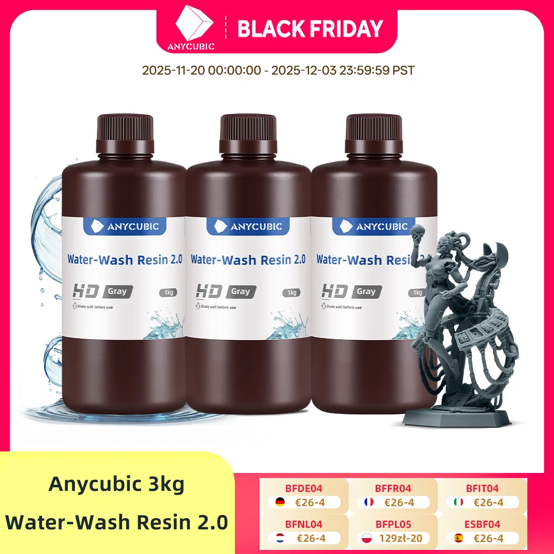 

ANYCUBIC Water-Wash Resin 3kg High Precision Low Odor Low Viscosity 3D Printing Standard Photopolymer For LCD 3D Printer