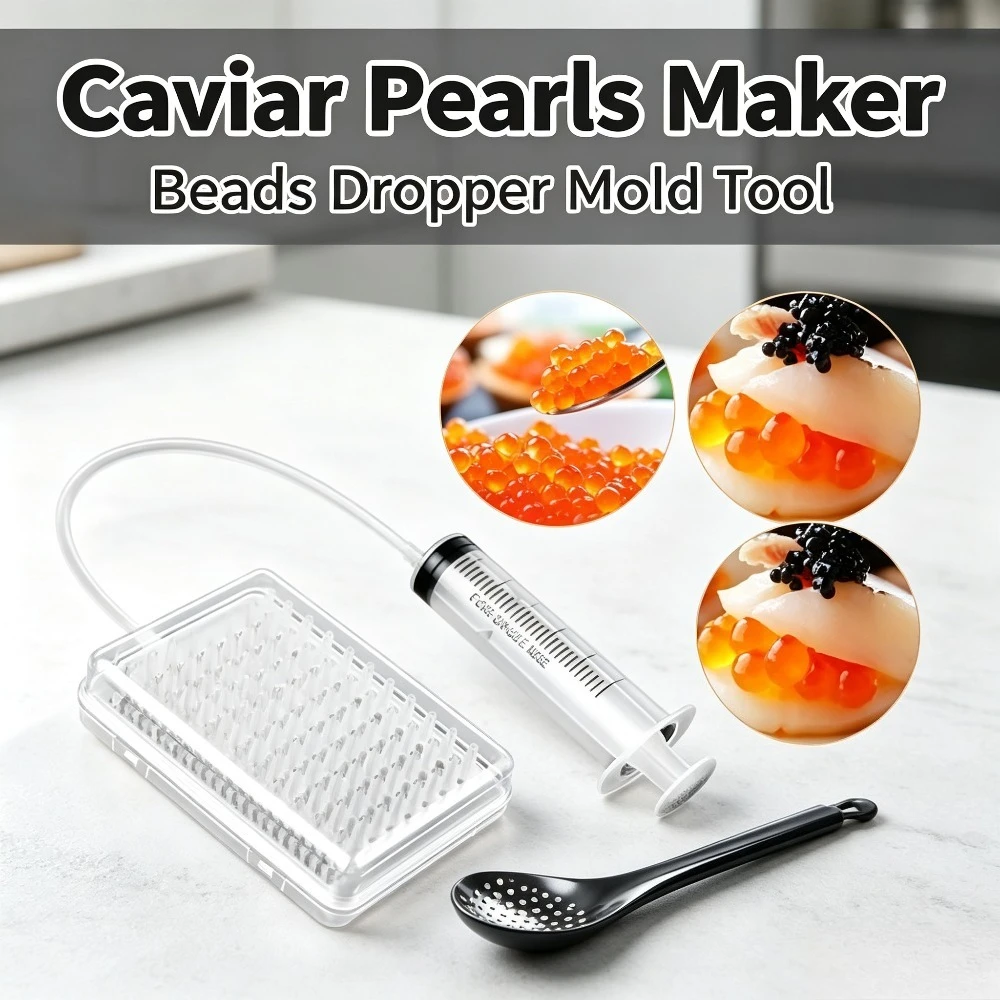 Caviar Maker Spherification Kit 96 Hole Roe Sauce Dispenser Dropper Strainer with Spoon Syringe Molecular Gastronomy Tool Set