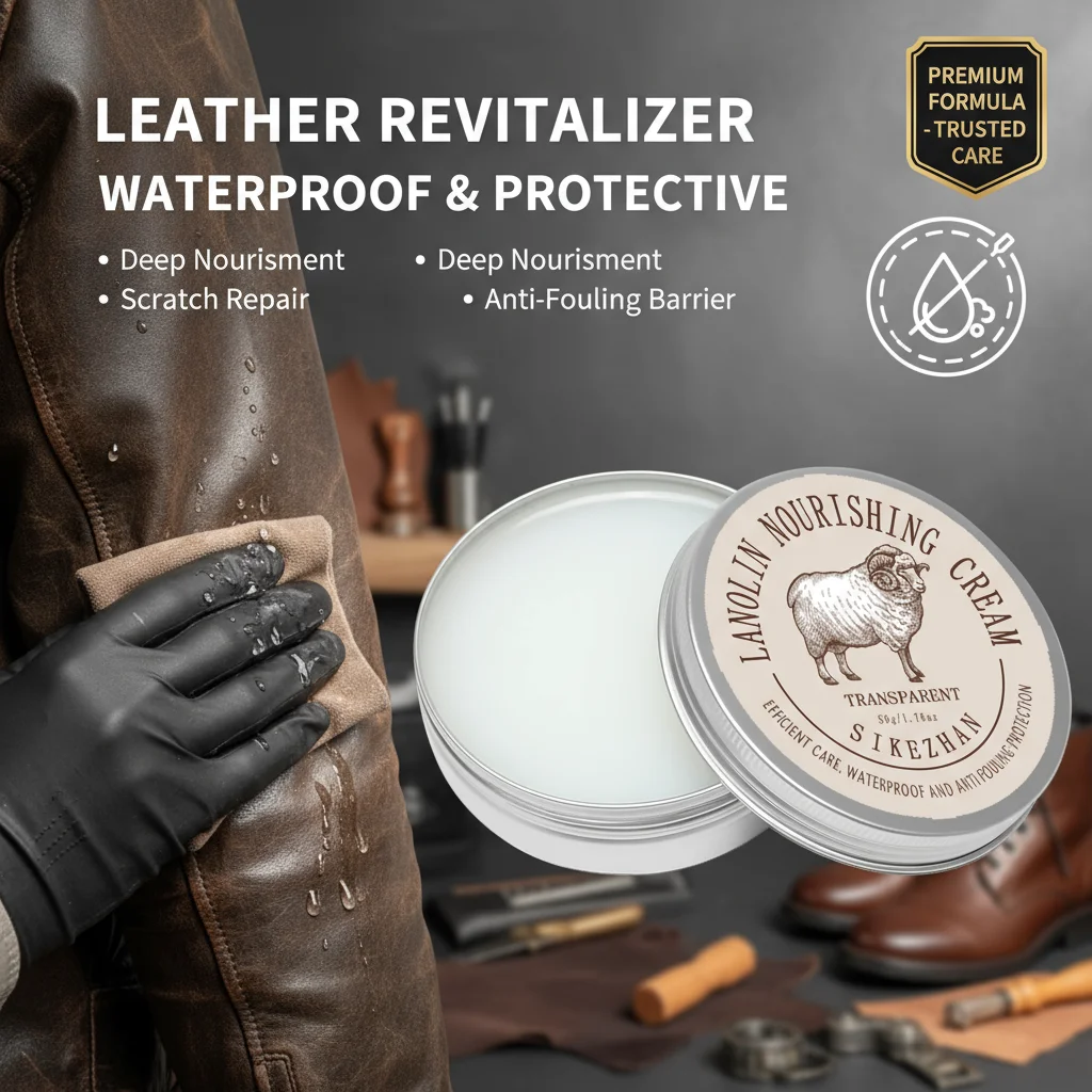 Crema para el cuidado de la chaqueta de cuero: bálsamo nutritivo de lanolina, acondicionador transparente para restaurar, impermeables y proteger abrigos de cuero