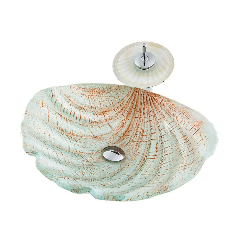 Tempered glass art wash basin personalized sea shell table washbasin