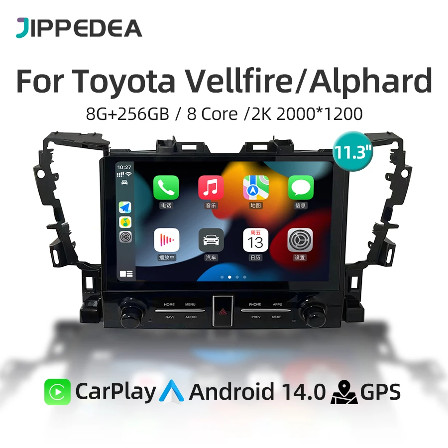 QLED 2K Android 14 Car Radio For Toyota Vellfire Alphard 30 2015-2019 CarPlay GPS Navigation 4G WiFi Bluetooth Multimedia Player