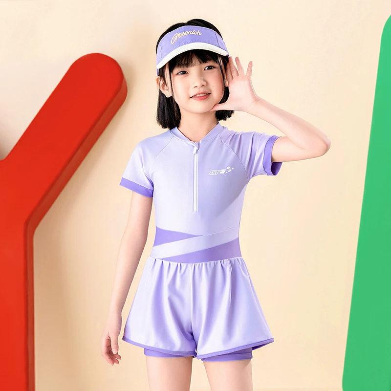 Double Layers Shorts Girls Swimwear Two-Pieces Suits Summer Beach Clothes L-6XL Kids Short-sleeve Swimsuit Fwimming Pool Clothes