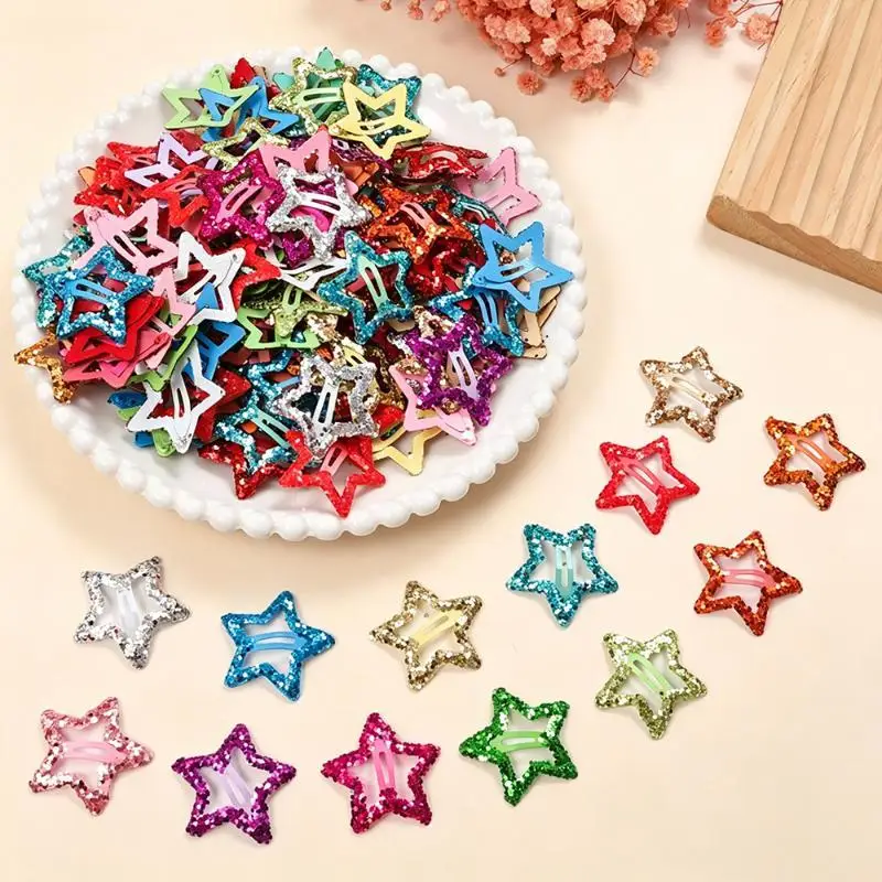 20/40Pcs Hollowed Star Hair Clips Colorful Sequins Star Snap Hairpins Sweet Headpiece Hair Barrettes Hair Accessories For Girls