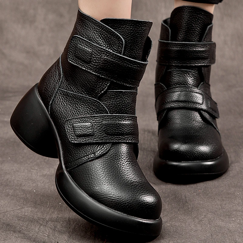 GKTINOO 2024 Fashion Women Thick Heel Ankle Boots Autumn Winter Warm Shoes High Quality Genuine Leather Chunky Platform Boots