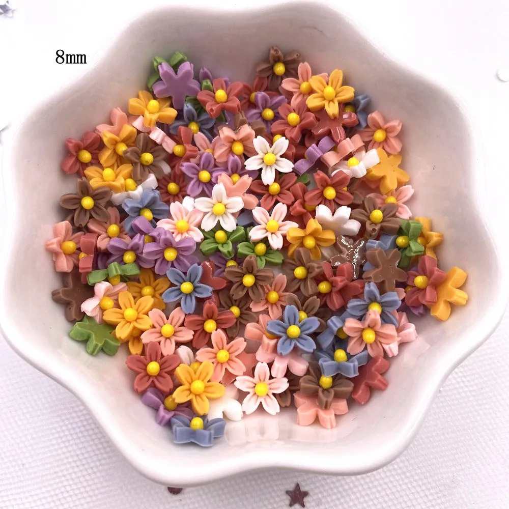 100Pcs 8mm Resin 3D Colorful Mini Flower Gems Flatback  Scrapbook Wedding Applique  Nail Art Decor Crafts  SL560