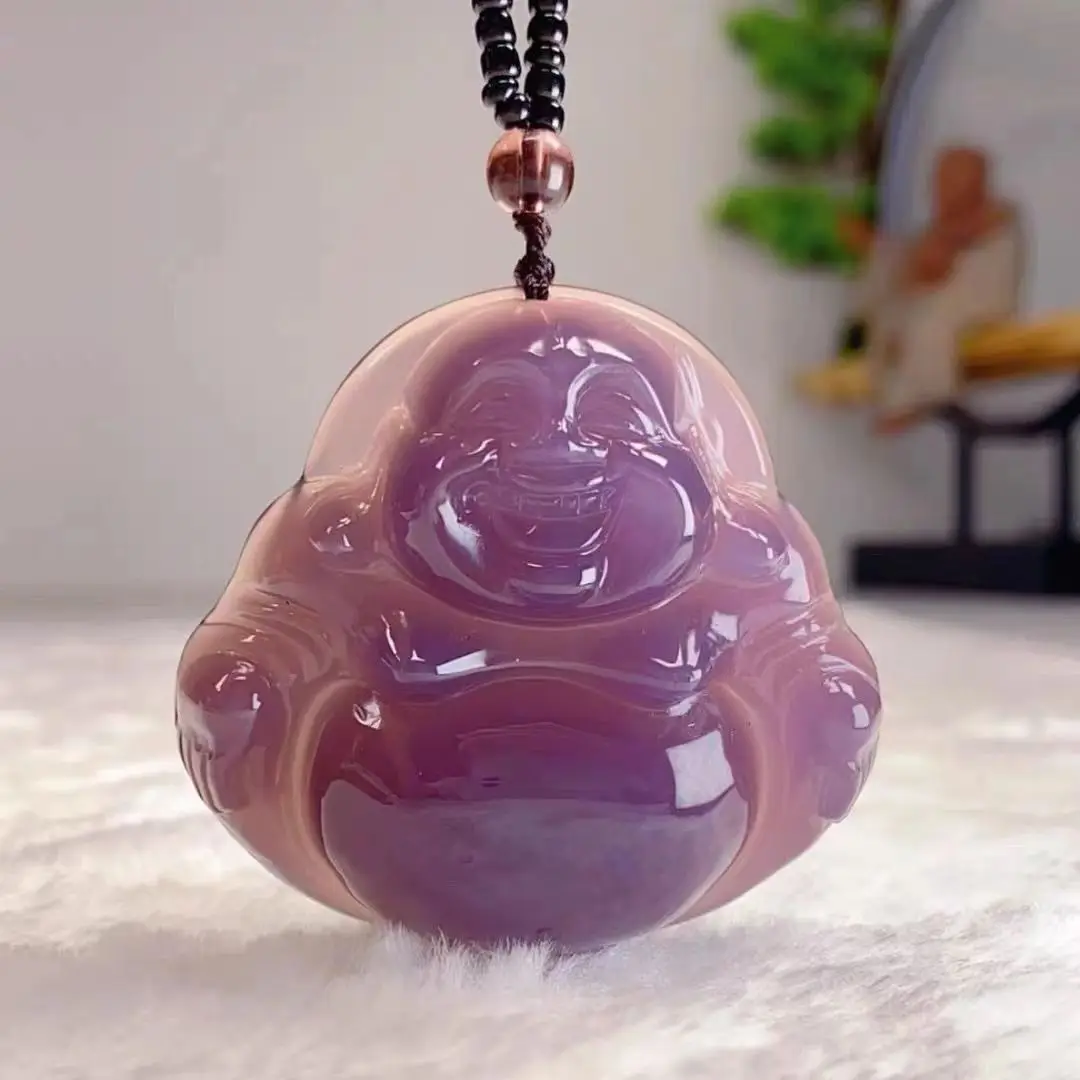 

Emperor Violet Buddha pendant necklace 3d thick dress Buddha belly red yellow green chalcedony Maitreya Buddha