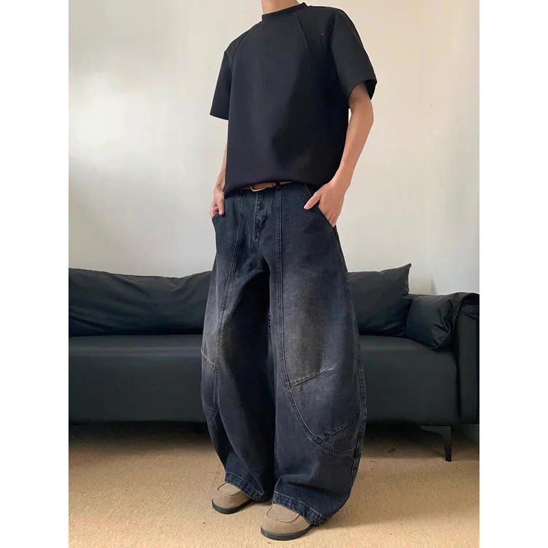 جينز عتيق للشارع 2000s جديد Y2K Harajuku أزرق مغسول ملابس الشارع الشهير جينز فضفاض من قماش الدنيم سروال رجالي عالي الخصر واسع للخريف