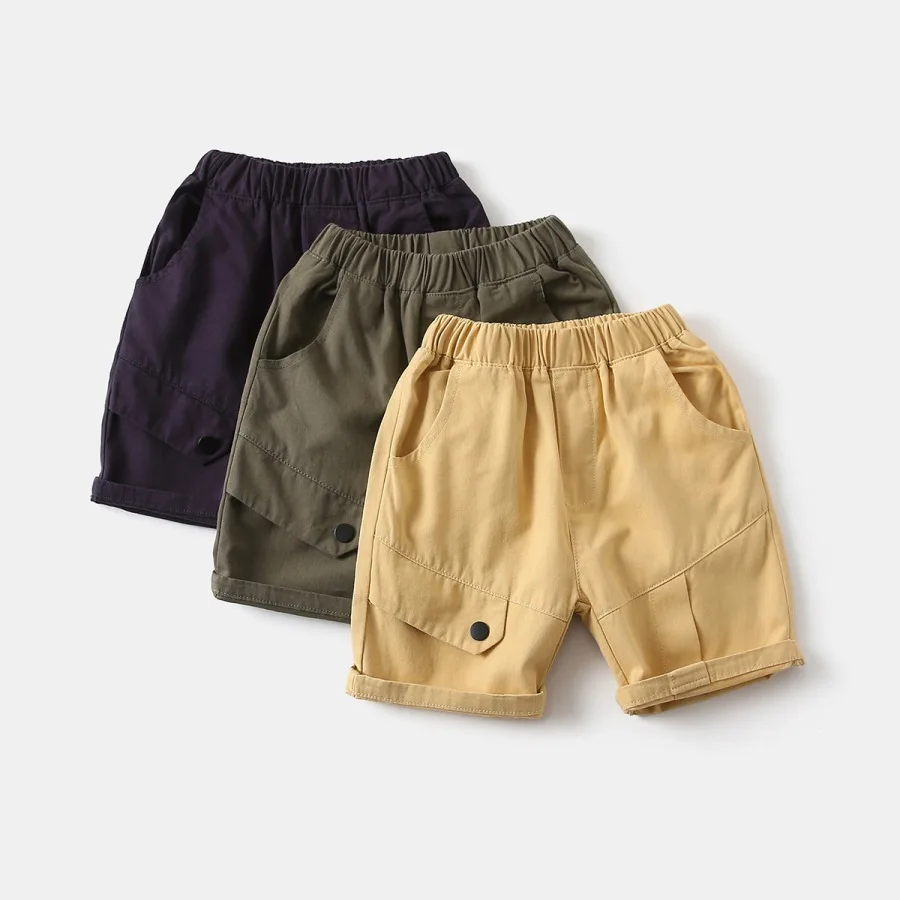 2-7Y Boys Cargo Shorts Summer Knee Length Short Pants Toddler Baby Boy Pants Kids Casual Solid Color Beach Shorts H84-23