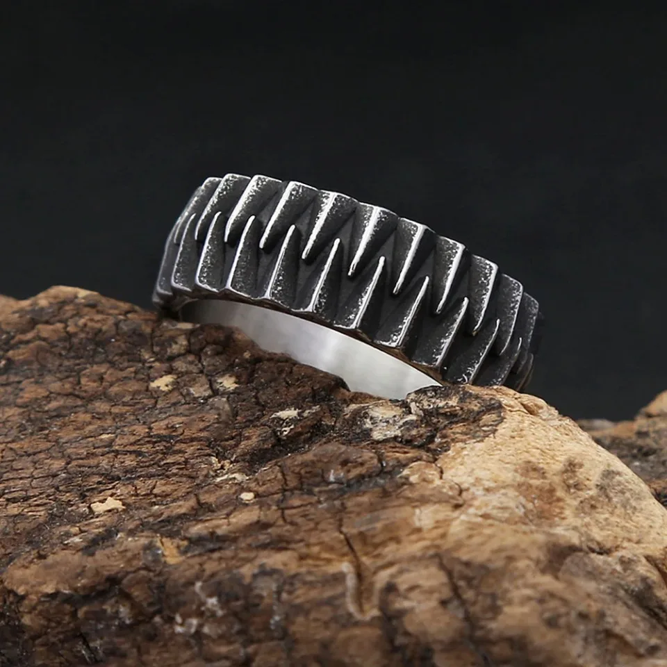 Vintage Gothic Black Geometric Gear Ring Stainless Steel Punk Fashion Simple Rings For Man Women Party Jewelry Gifts Wholesale