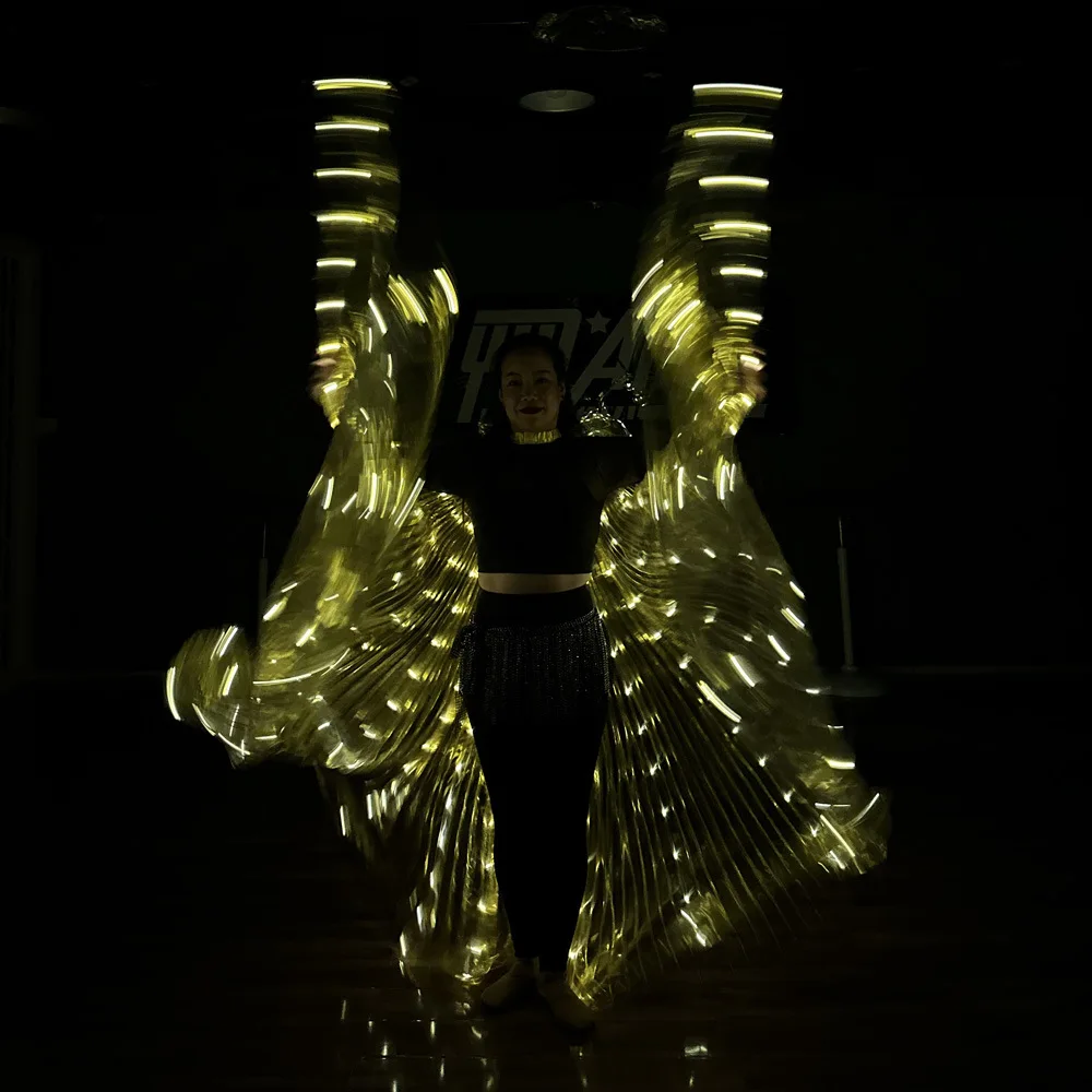 Gold Bauchtanz LED Isis Flügel Schmetterling Flügel Gold Farboptionen für Erwachsene Bühnenaufführung Show Praxis Karneval Anzug