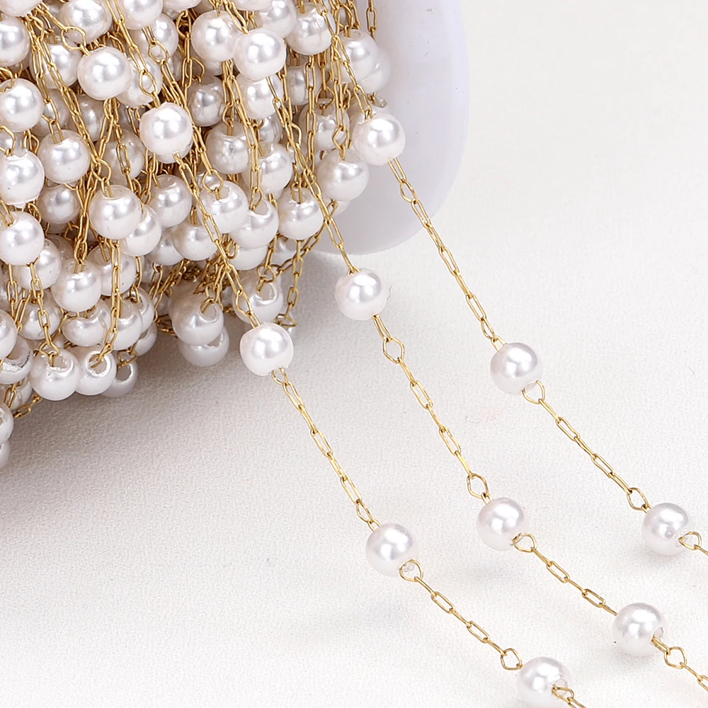 1 Meter Stainless Steel Heart Shape Pearl Beads Chain for DIY Necklace