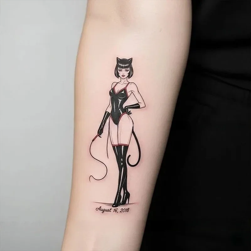 Sexy Woman Temporary Tattoos Bombshell Cat Lady Cartoon Waterproof Fake Tattoo Realistic Body Art Tatoo Body Stickers