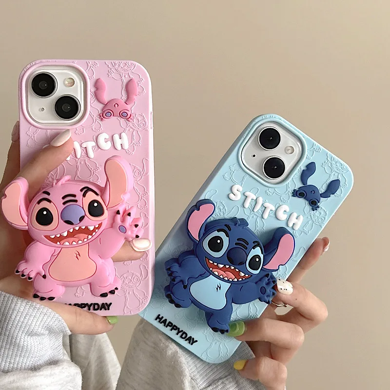 3D Cartoon Stitch Suitable For iPhone 11 12 13 14 15 Pro Max Phone Case Holder Soft Protective Case