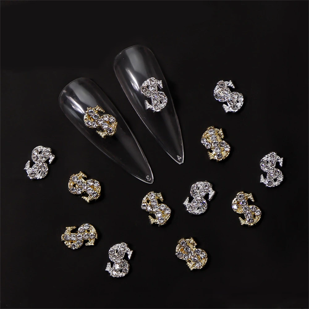 10 قطعة علامة الدولار المال مسمار السحر الزركون الذهب الفضة مسمار الديكور الأحجار الكريمة ثلاثية الأبعاد الماس مانيكير الراين اكسسوارات