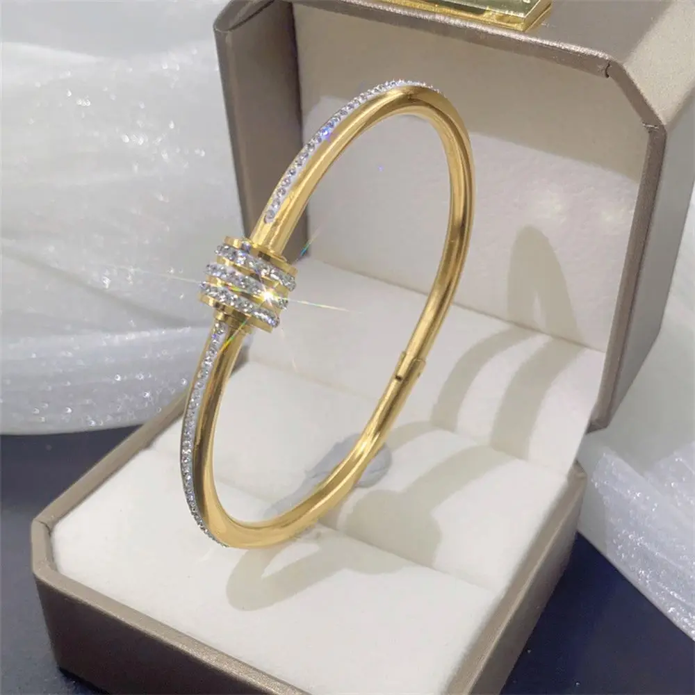 2022 New 18K Gold Plated Titanium Steel Rose Gold Bracelet For Female Crystal Charm Bracelet Women Bridal Wedding Fine Jewelry G