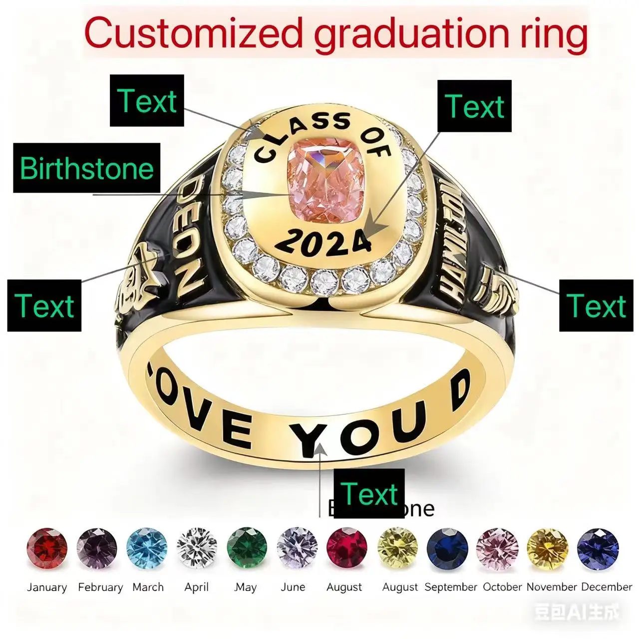 

Fashion Design Graduation Commemorative Ring Customization， Graduation Commemorative Ring Gift with Personalized Design