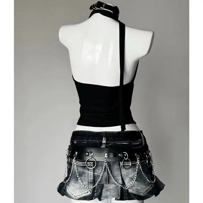 Onalippa Fashion 2025 Millennium Spicy Girl Abi Y2K Skull Tank Top Summer Hanging Neck Strap Gothic Spicy Girl Backless Top