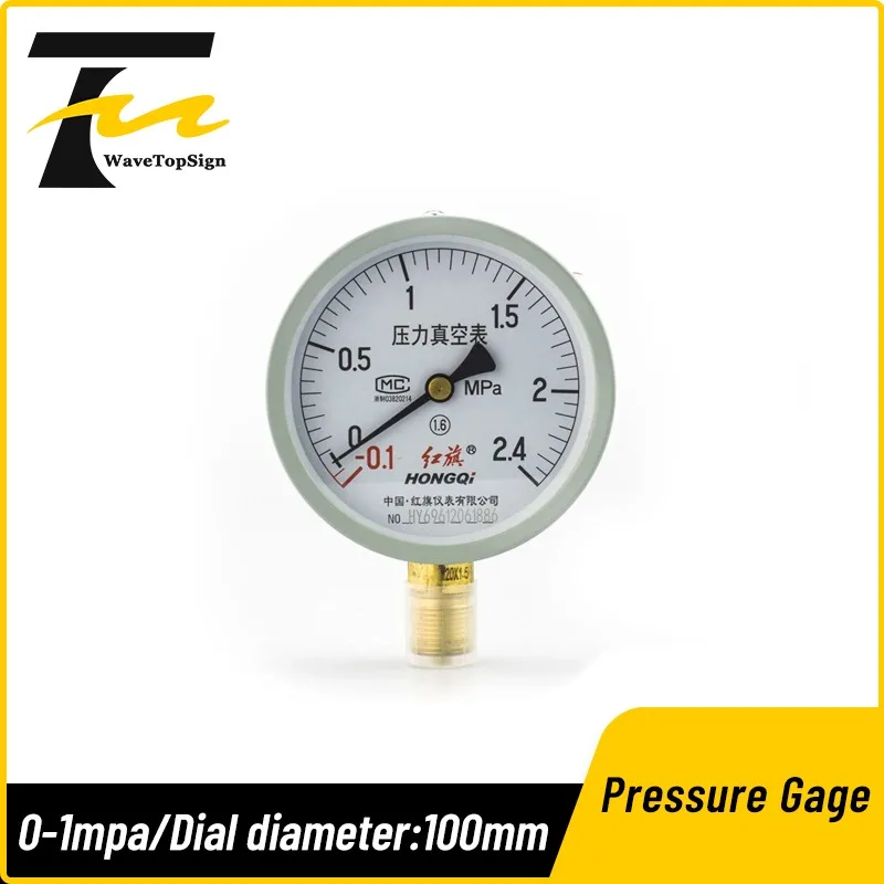 wavetopsign Pressure Gauge Y-100 Class 1.6 0-1mpa Water Pressure Gauge Oil Pressure Gauge Barometer