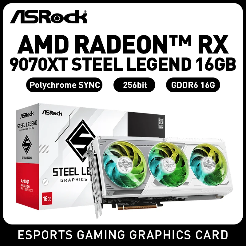 

ASROCK AMD RX9070XT STEELLEGEND 16 ГБ 4 нм GDDR6 256-битная игровая видеокарта Новая настольная видеокарта PCI Express 5.0 AMD GPU