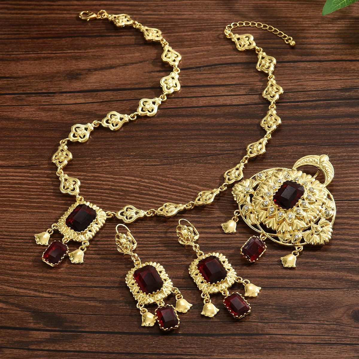 Elegant Moroccan Bride Necklace Head Chain General Earrings Brooch Jewelry Set Square Design Arabic Wedding Robe Accessory Gift